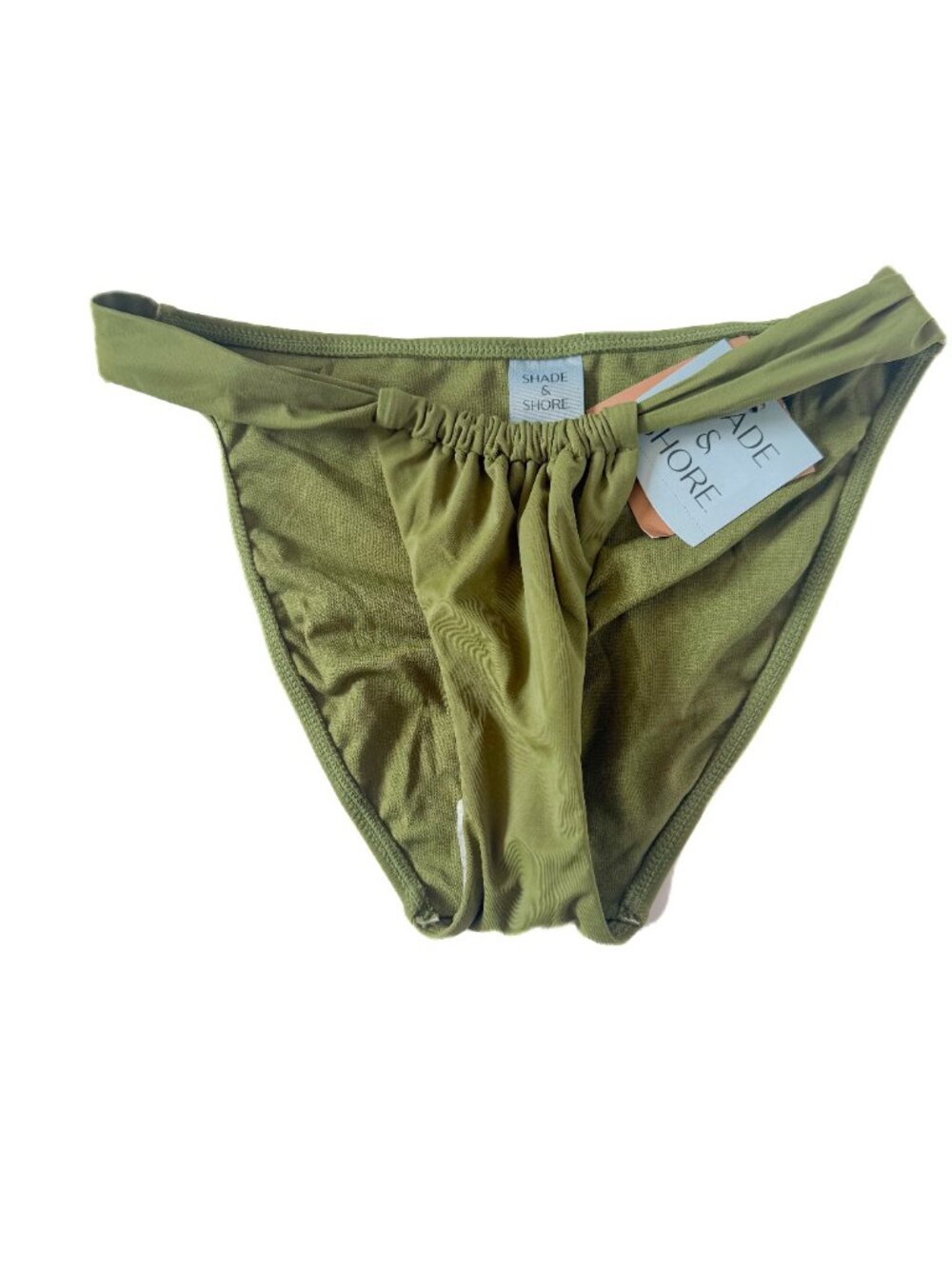 NWT Shade & Shore Low Rise Extra High Leg Cheeky Bikini Bottom Olive Size Small